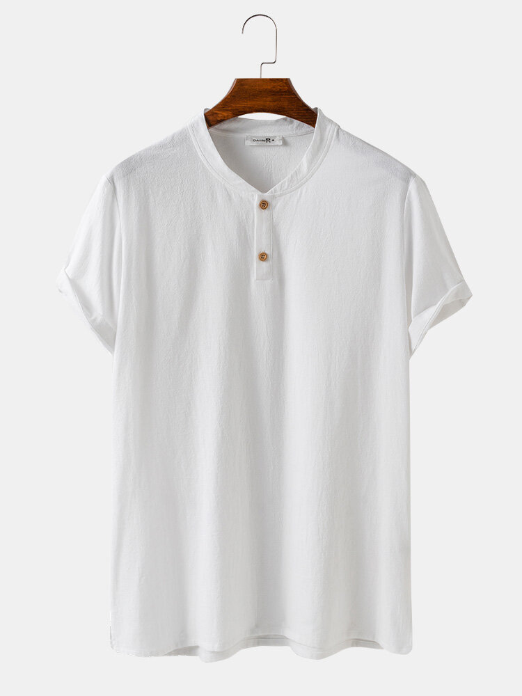 
	Men 100% Cotton Solid Color V-neck Casual T-Shirt