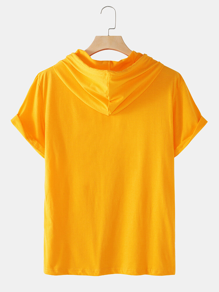 
	Mens Solid Color Basics Short Sleeve Drawstring Hooded T-Shirts