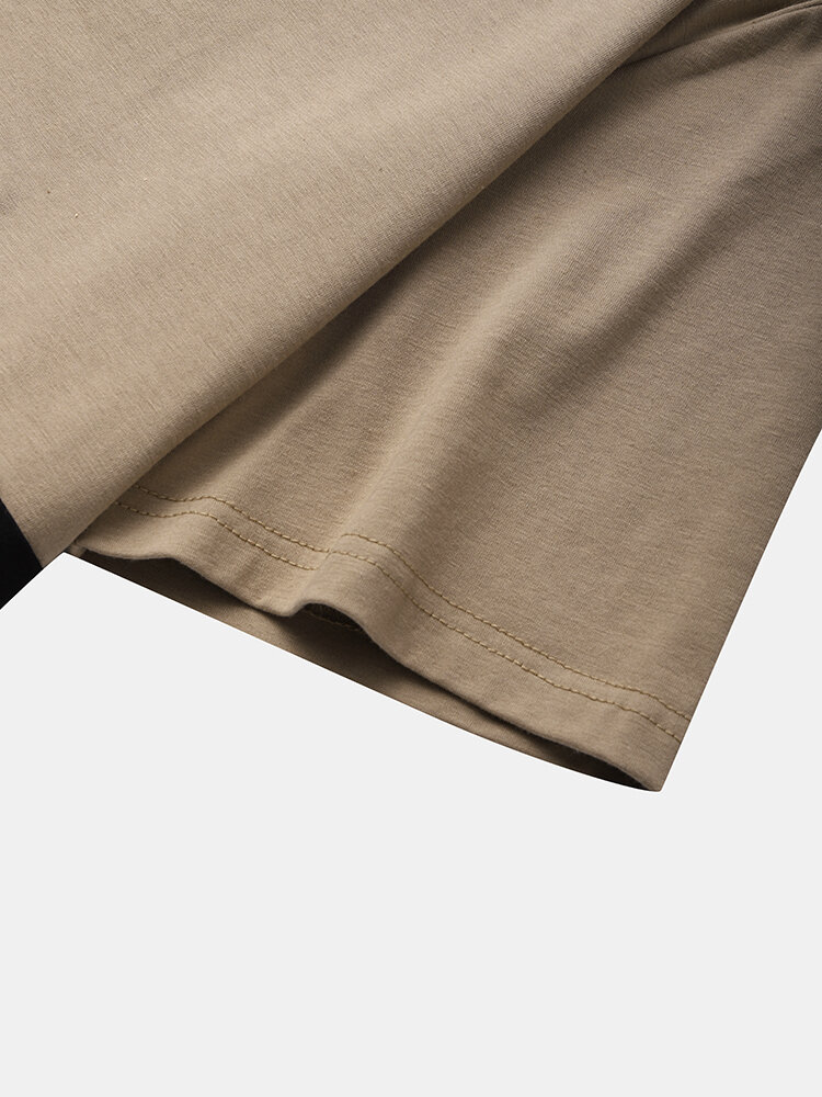 
	Mens Script Print Two Tone Stitching Casual Short Sleeve T-Shirts