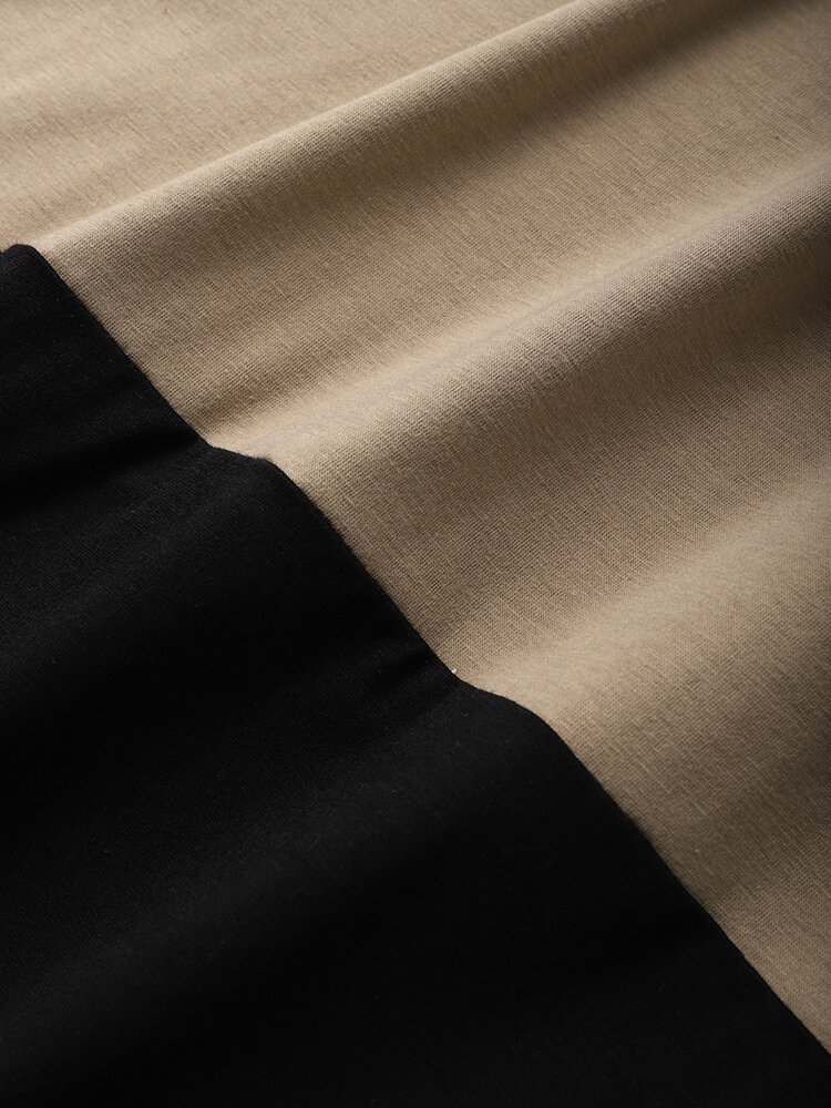 
	Mens Script Print Two Tone Stitching Casual Short Sleeve T-Shirts