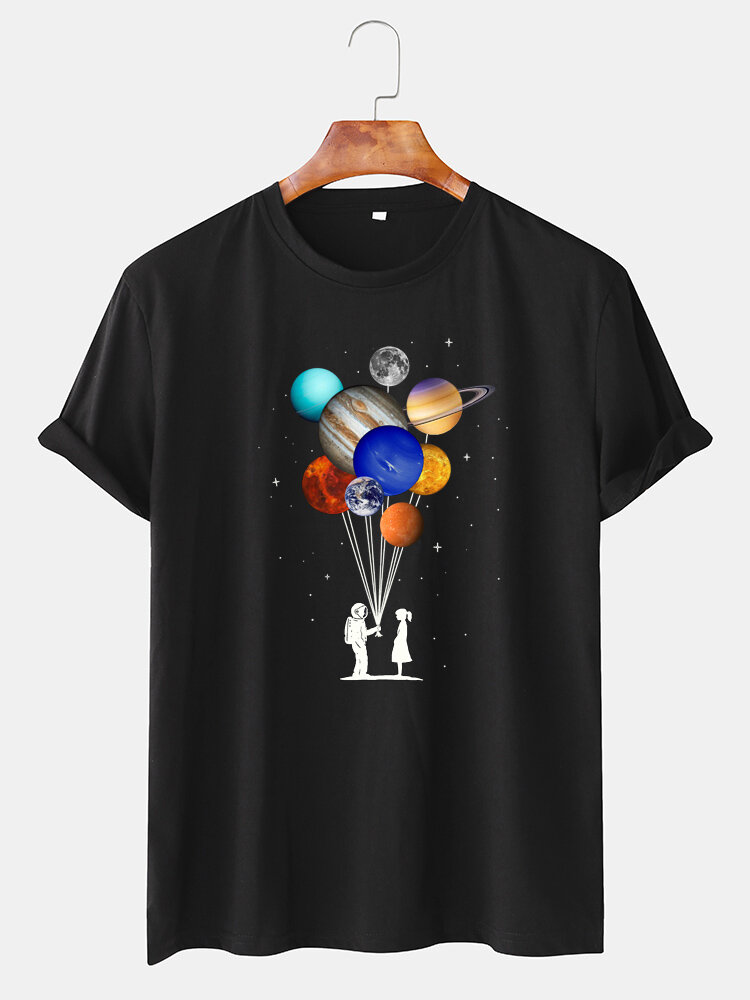 
	Mens Cotton Astronaut Colorful Planet Print O-Neck Casual Short Sleeve T-Shirts