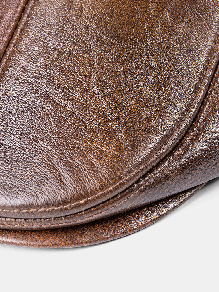 
	Men Genuine Leather Keep Warm Plus Thickness Cotton Windproof Ear Protection Forward Hat Beret Hatd Duck Tongue Hat