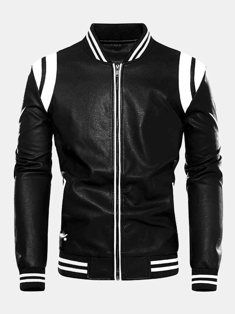 
	Mens Contrast Baseball Collar PU Leather Zipper Design Casual Jackets