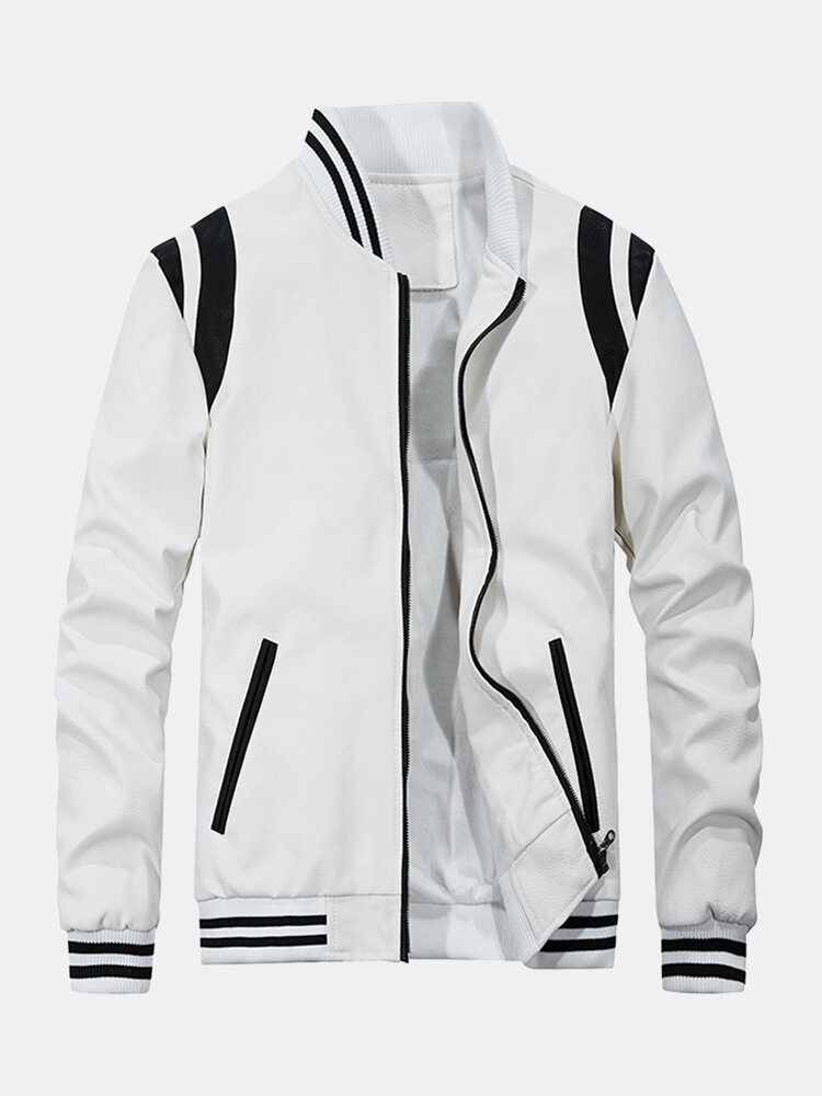 
	Mens Contrast Baseball Collar PU Leather Zipper Design Casual Jackets