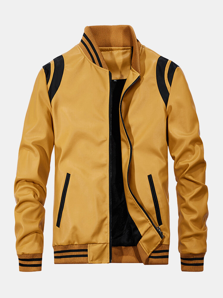 
	Mens Contrast Baseball Collar PU Leather Zipper Design Casual Jackets