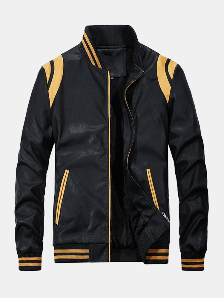 
	Mens Contrast Baseball Collar PU Leather Zipper Design Casual Jackets