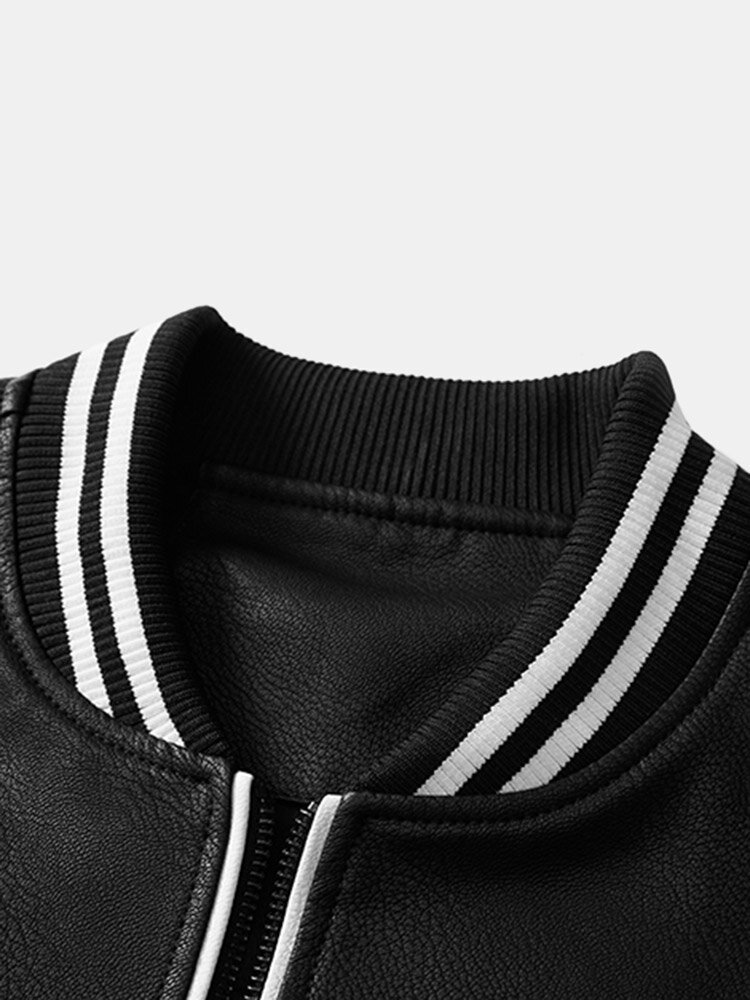 
	Mens Contrast Baseball Collar PU Leather Zipper Design Casual Jackets