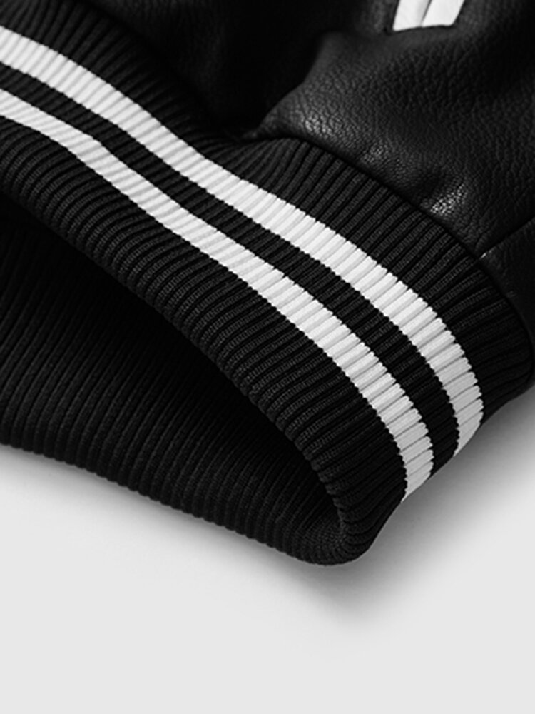 
	Mens Contrast Baseball Collar PU Leather Zipper Design Casual Jackets