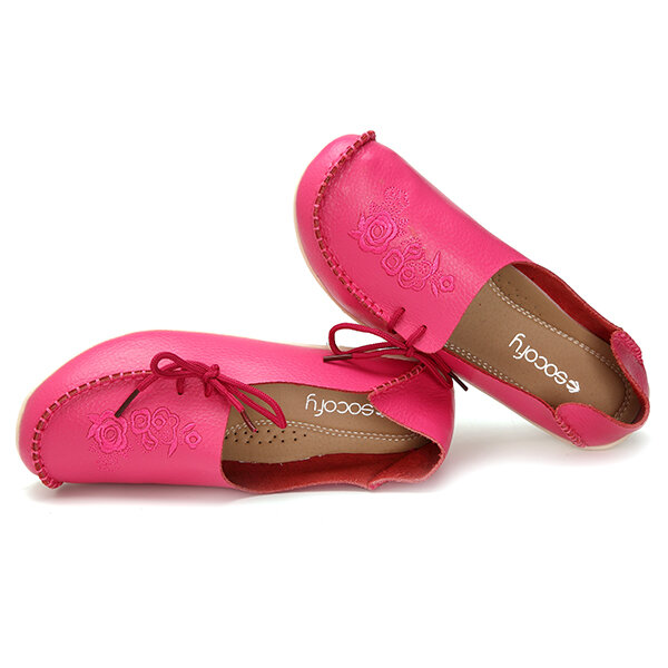 
	LOSTISY Women Large Size Floral Embroidery Stitching Soft Flats Leather Loafers