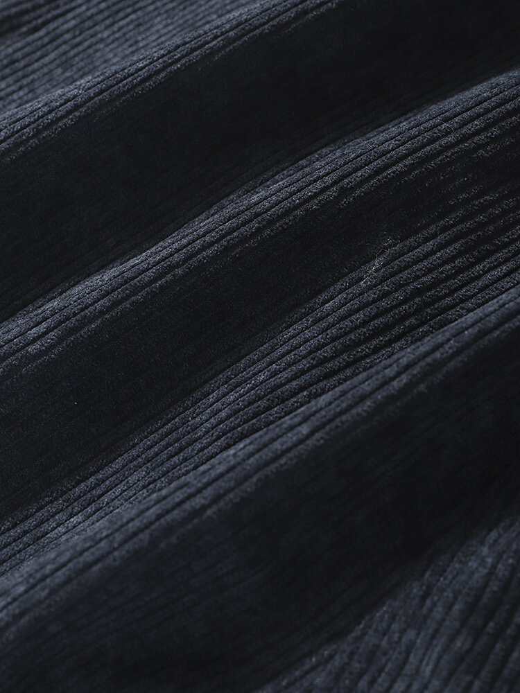 
	Mens Corduroy Solid Color Casual Push Buckle Waist Pants