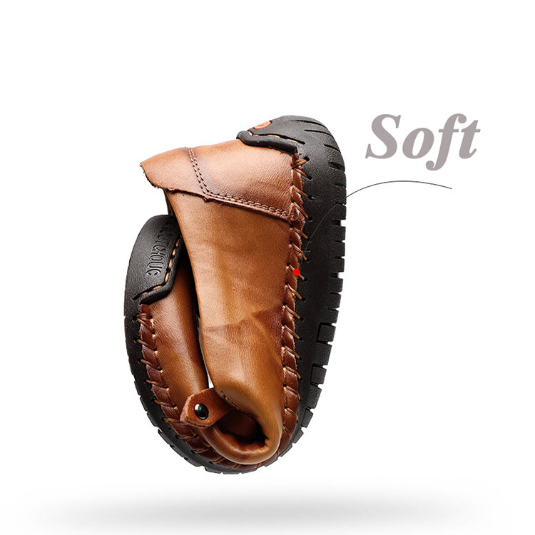 
	Menico Men Hand Stitching Zipper Slip-ons Leather Shoes