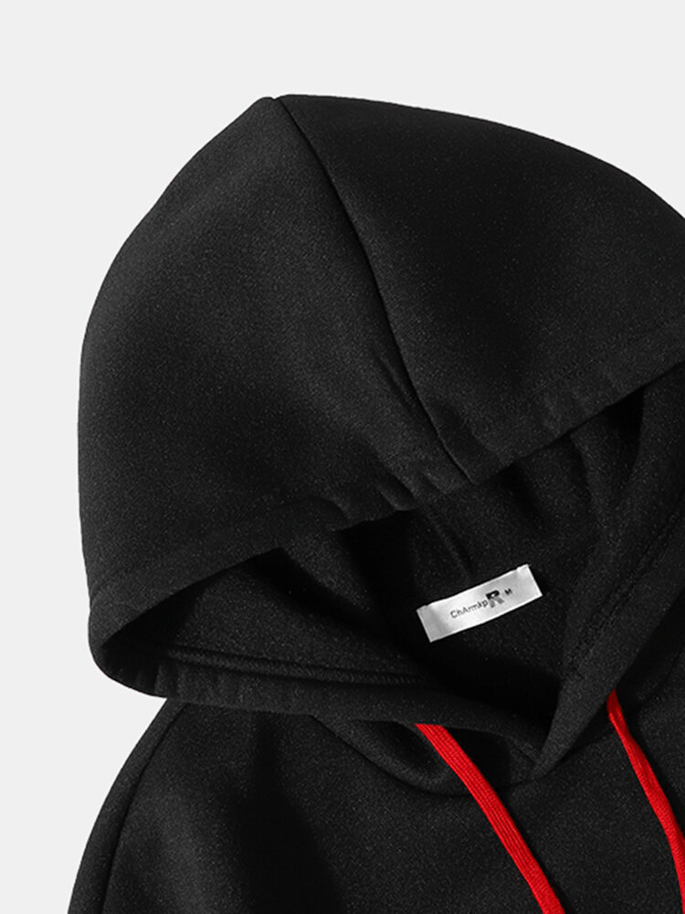 
	Mens Japanese Character Print Contrast Faux Twinset Street Drawstring Hoodies