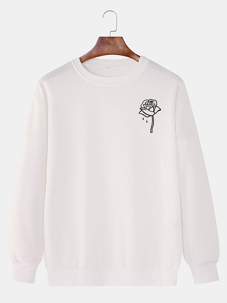 
	Mens Cotton Rose Printing Plain Casual Crew Neck Pullover Sweatshirts