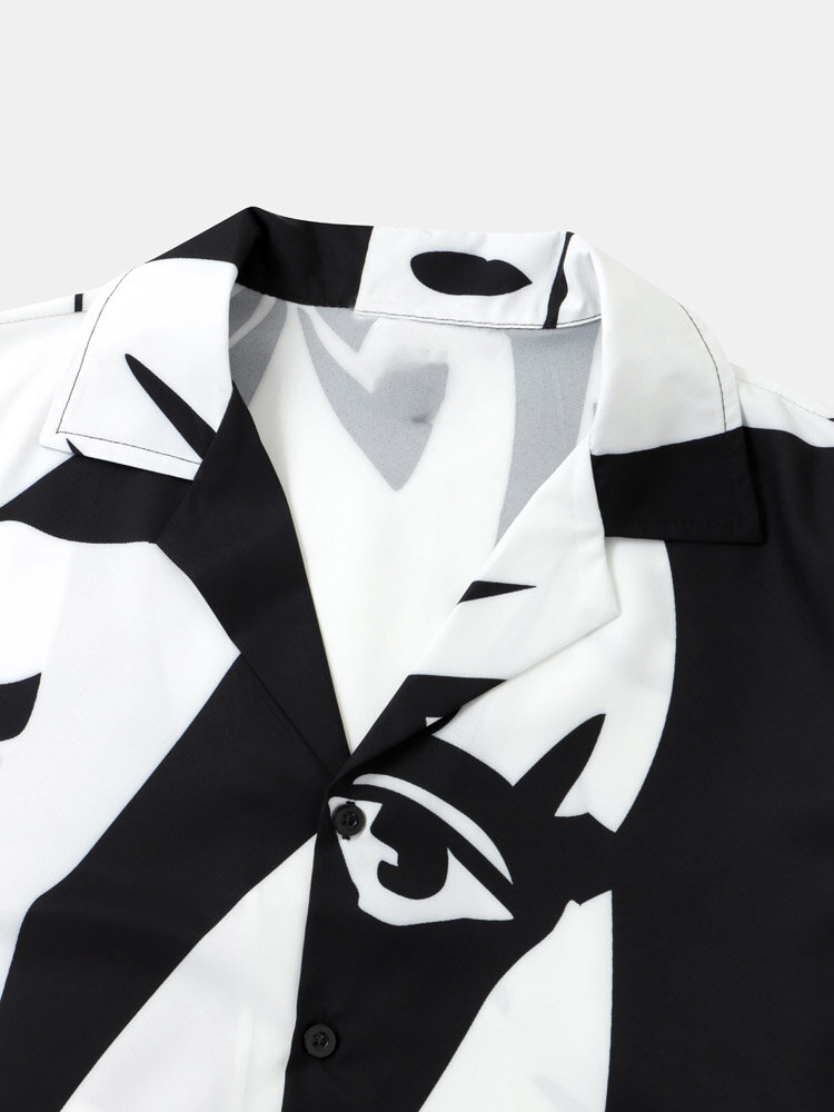 
	Mens Abstract Face All Over Print Street Short Sleeve Shirts