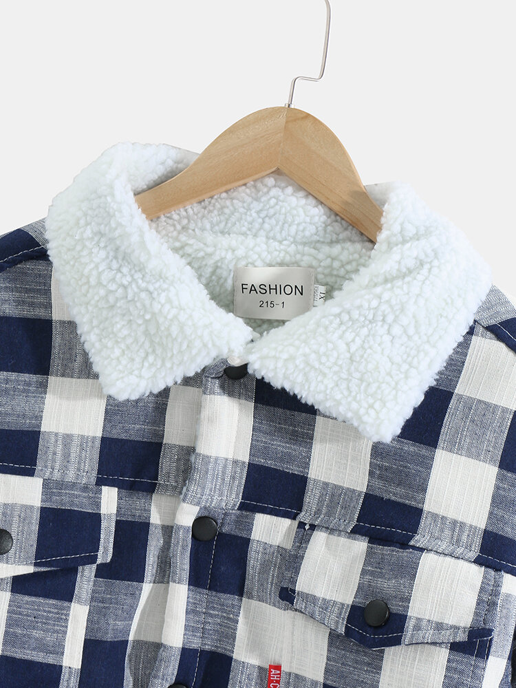 
	Mens Plaid Sherpa Lined Thick Zip Front Lapel Casual Jackets