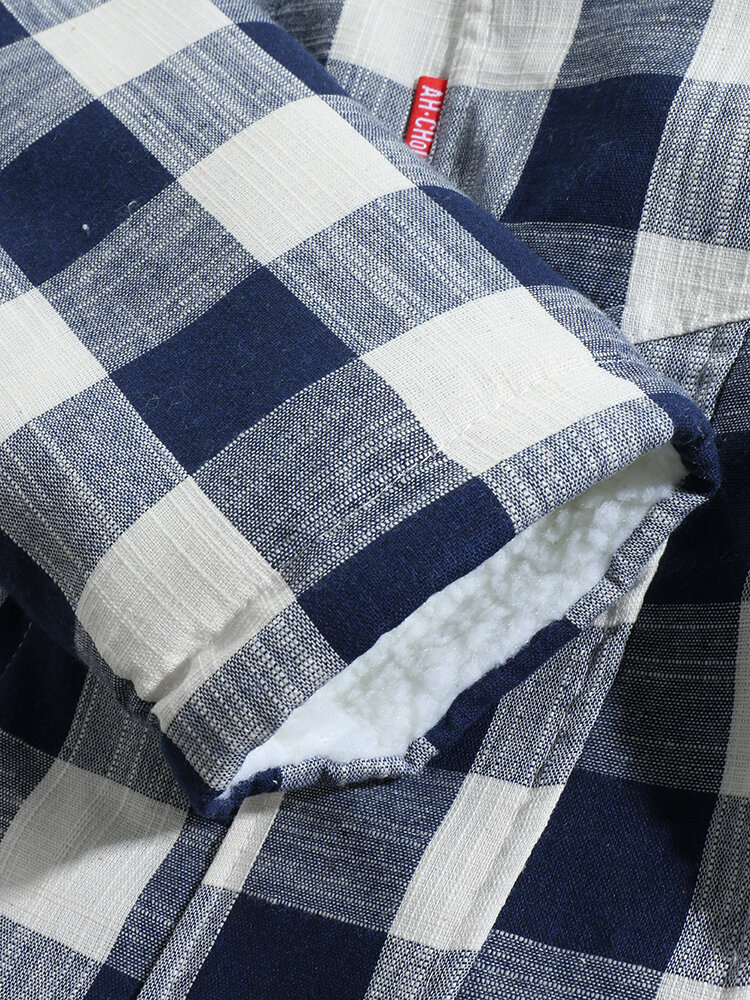 
	Mens Plaid Sherpa Lined Thick Zip Front Lapel Casual Jackets