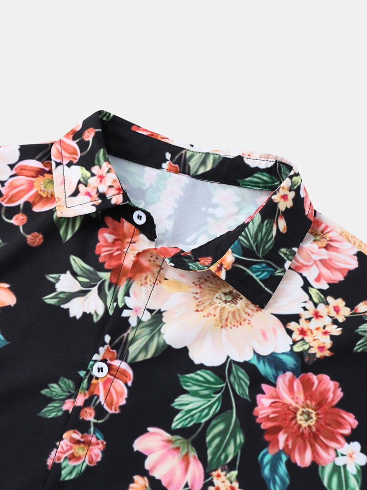 
	Mens Ethnic Floral Print Loose Casual Breathable Short Sleeve Shirts